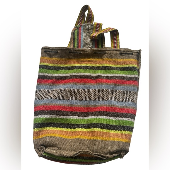 Unbranded Mexican Mochila Handwoven BOHO Hippie Multicolor Backpack W/ Wristlet - Picture 12 of 15